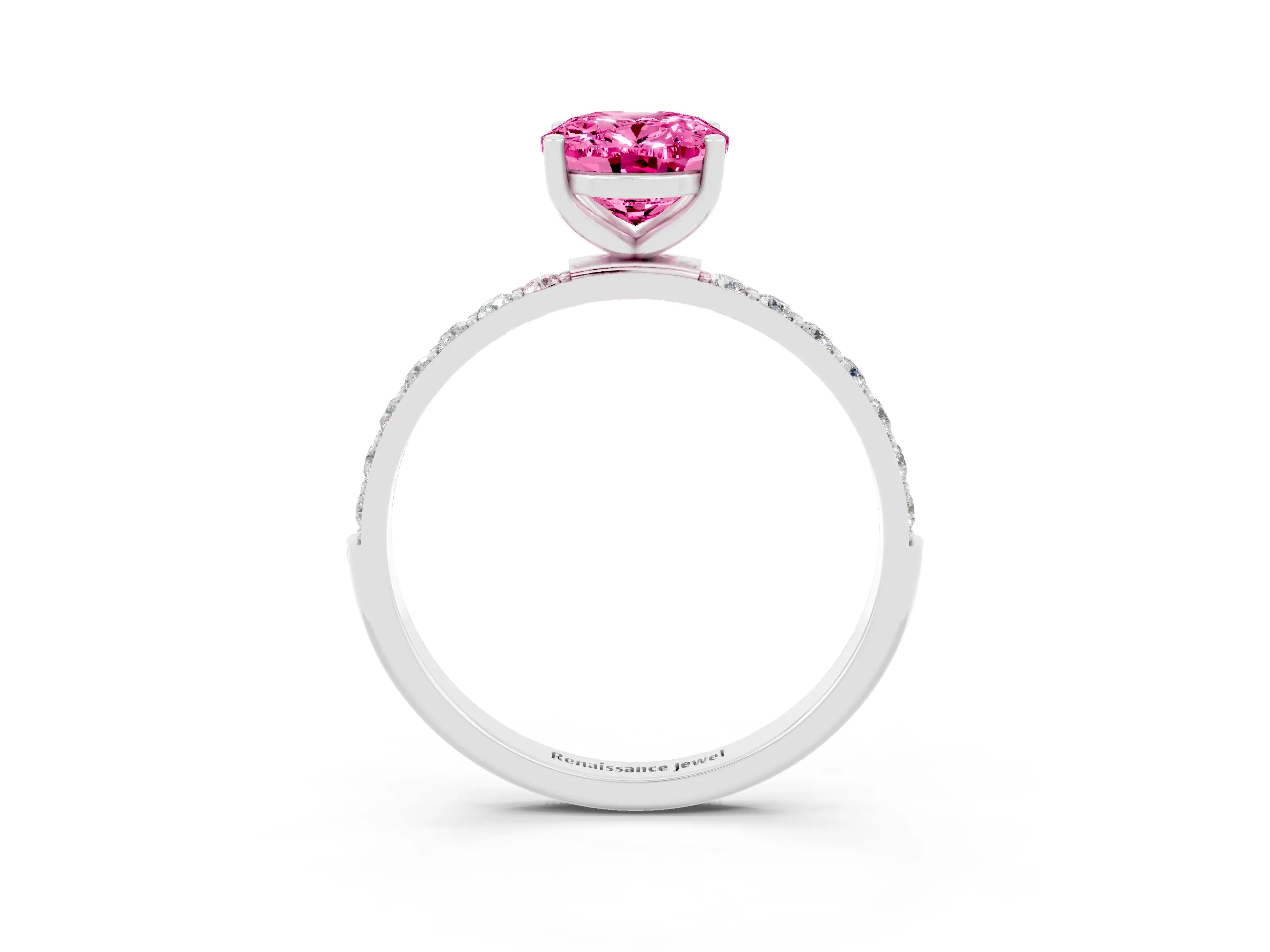 White gold Oval Cut Pink Sapphire Solitaire Ring with Pave Band and Four Prong Setting_51