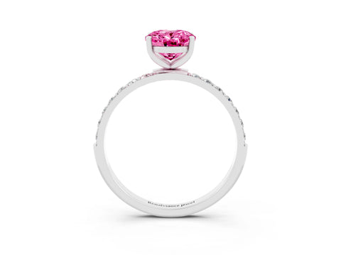 White gold Oval Cut Pink Sapphire Solitaire Ring with Pave Band and Four Prong Setting_51