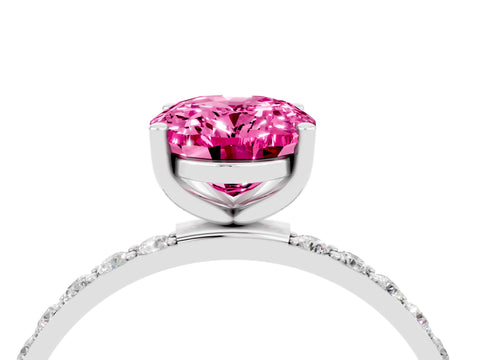 White gold Oval Cut Pink Sapphire Solitaire Ring with Pave Band and Four Prong Setting_52