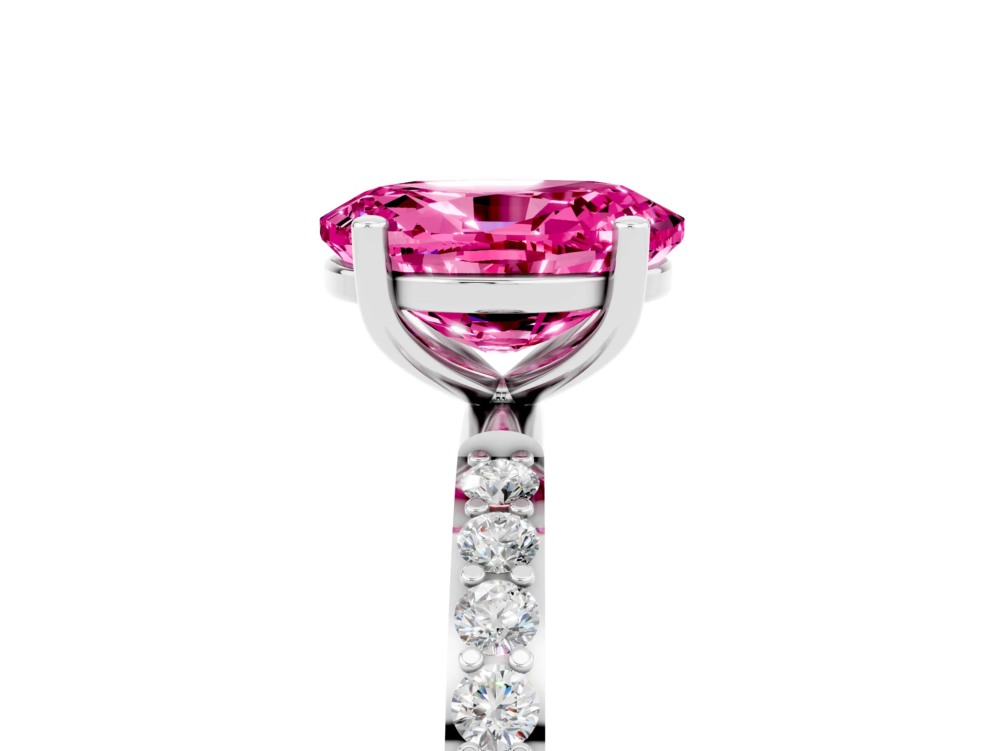 White gold Oval Cut Pink Sapphire Solitaire Ring with Pave Band and Four Prong Setting_53