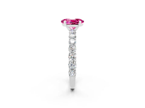 White gold Oval Cut Pink Sapphire Solitaire Ring with Shared Prong Pavé Band and Four-Prong Setting_14