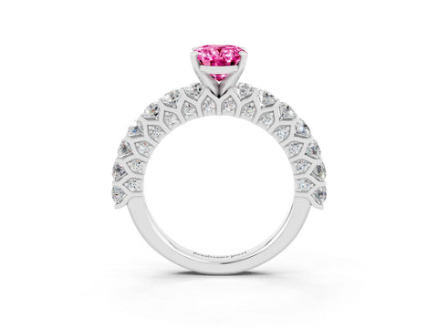 White gold Oval Cut Pink Sapphire Solitaire Ring with Shared Prong Pavé Band and Four-Prong Setting_15