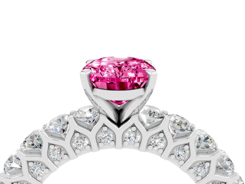White gold Oval Cut Pink Sapphire Solitaire Ring with Shared Prong Pavé Band and Four-Prong Setting_16