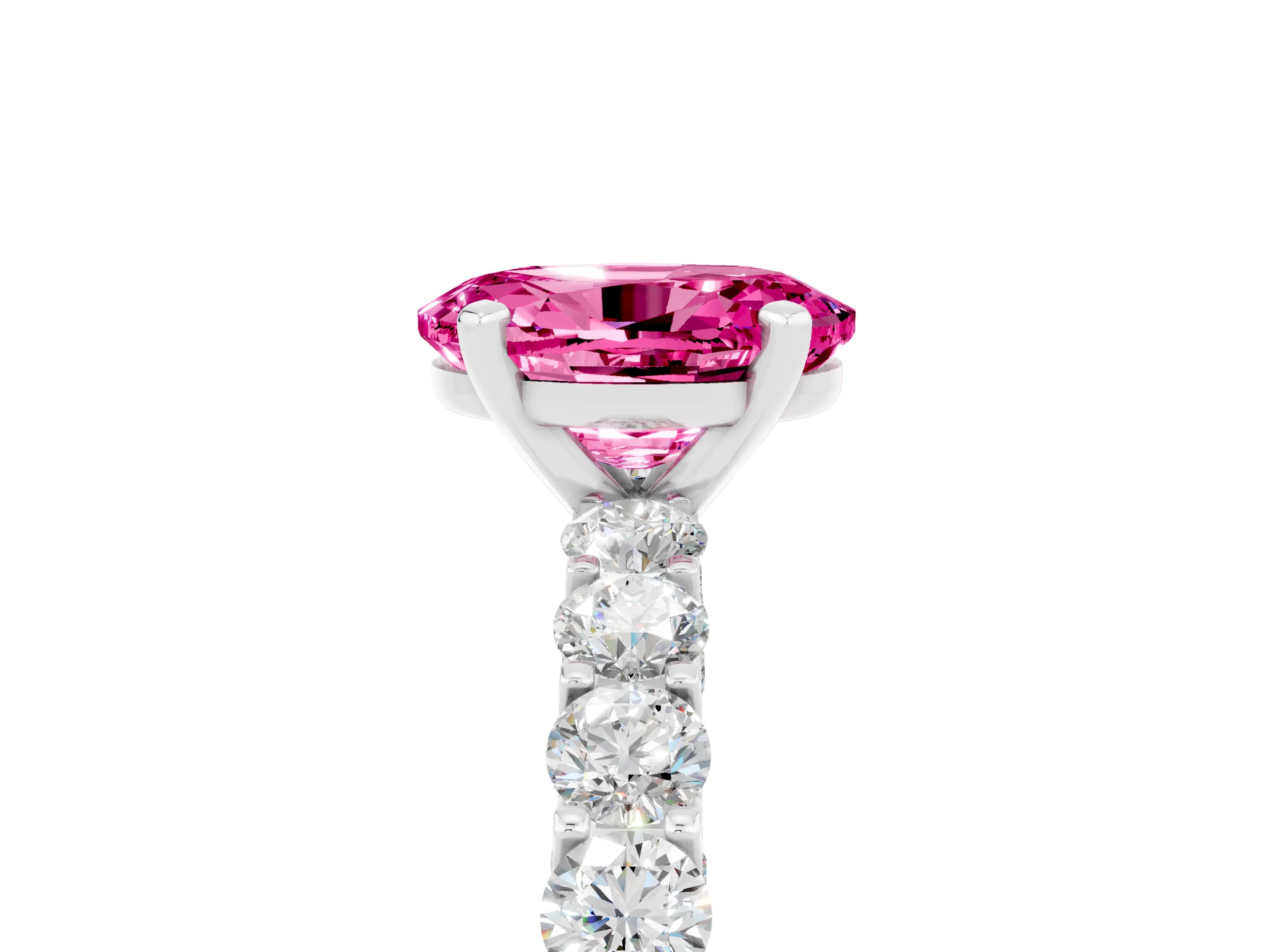 White gold Oval Cut Pink Sapphire Solitaire Ring with Shared Prong Pavé Band and Four-Prong Setting_17