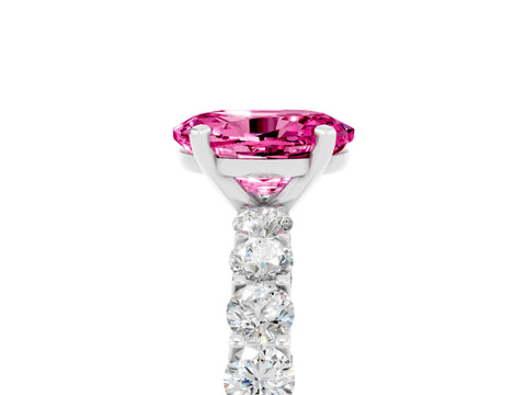 White gold Oval Cut Pink Sapphire Solitaire Ring with Shared Prong Pavé Band and Four-Prong Setting_17