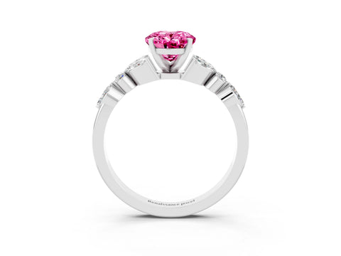 White gold Oval Cut Pink Sapphire Solitaire Ring with Side Stones and Four-Prong Setting_15