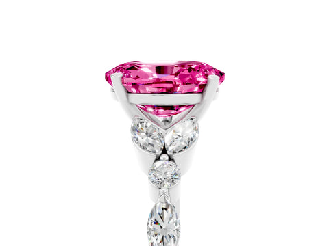 White gold Oval Cut Pink Sapphire Solitaire Ring with Side Stones and Four-Prong Setting_17