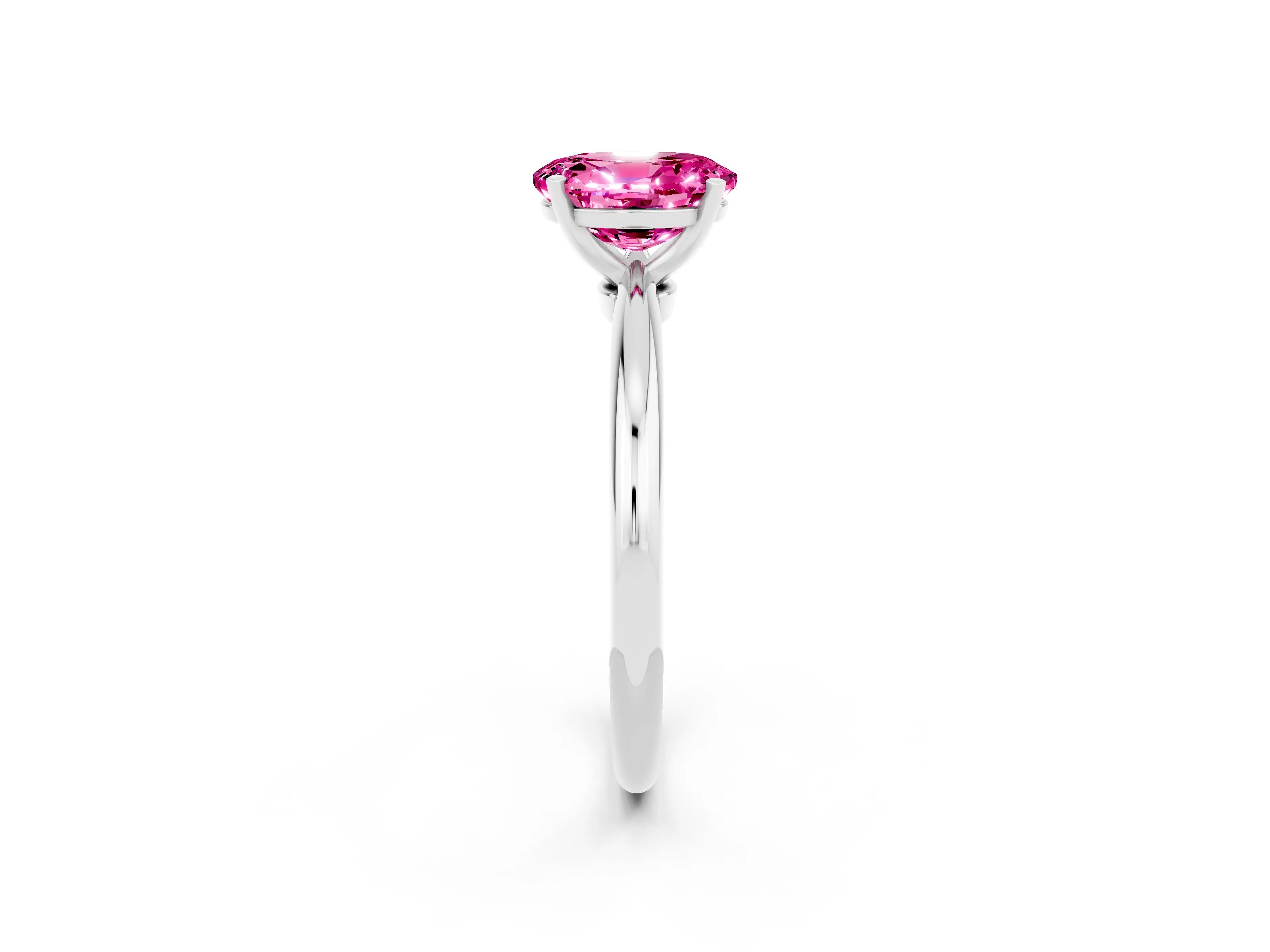 White gold Oval Cut Pink Sapphire Solitaire Ring with Six-Prong Setting and Classic Band_14