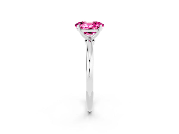 Silver Oval Cut Pink Sapphire Solitaire Ring with Six-Prong Setting and Classic Band