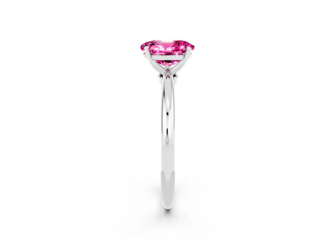 White gold Oval Cut Pink Sapphire Solitaire Ring with Six-Prong Setting and Classic Band_14