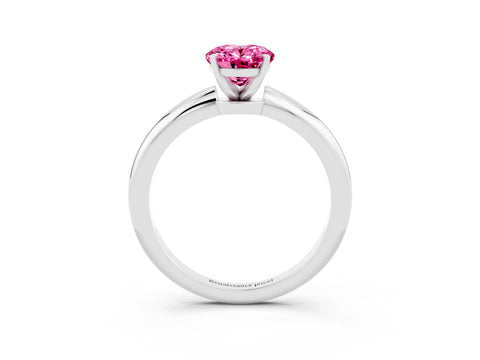 White gold Oval Cut Pink Sapphire Solitaire Ring with Six-Prong Setting and Classic Band_15