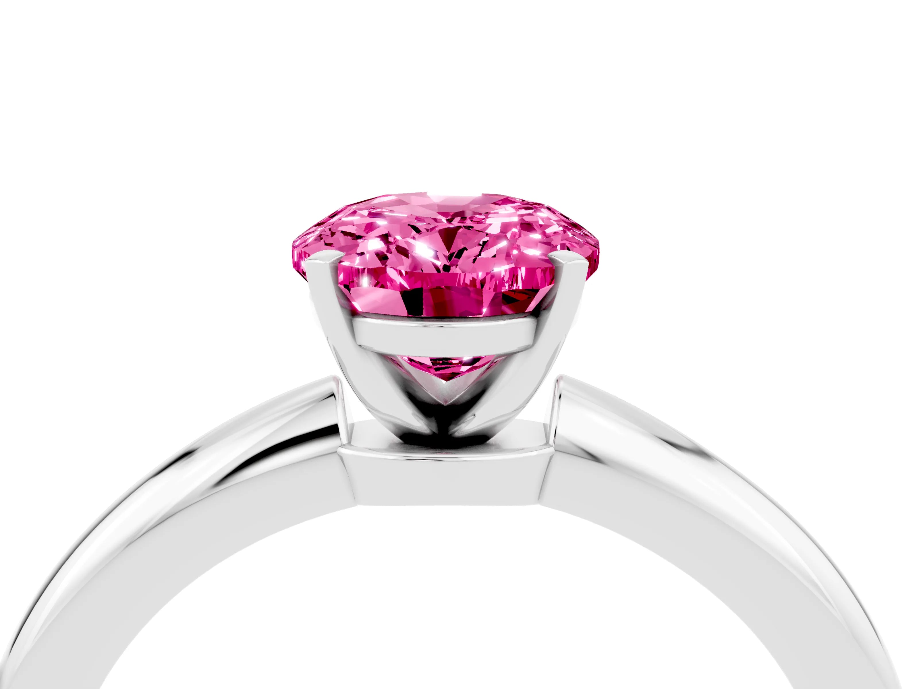 White gold Oval Cut Pink Sapphire Solitaire Ring with Six-Prong Setting and Classic Band_16