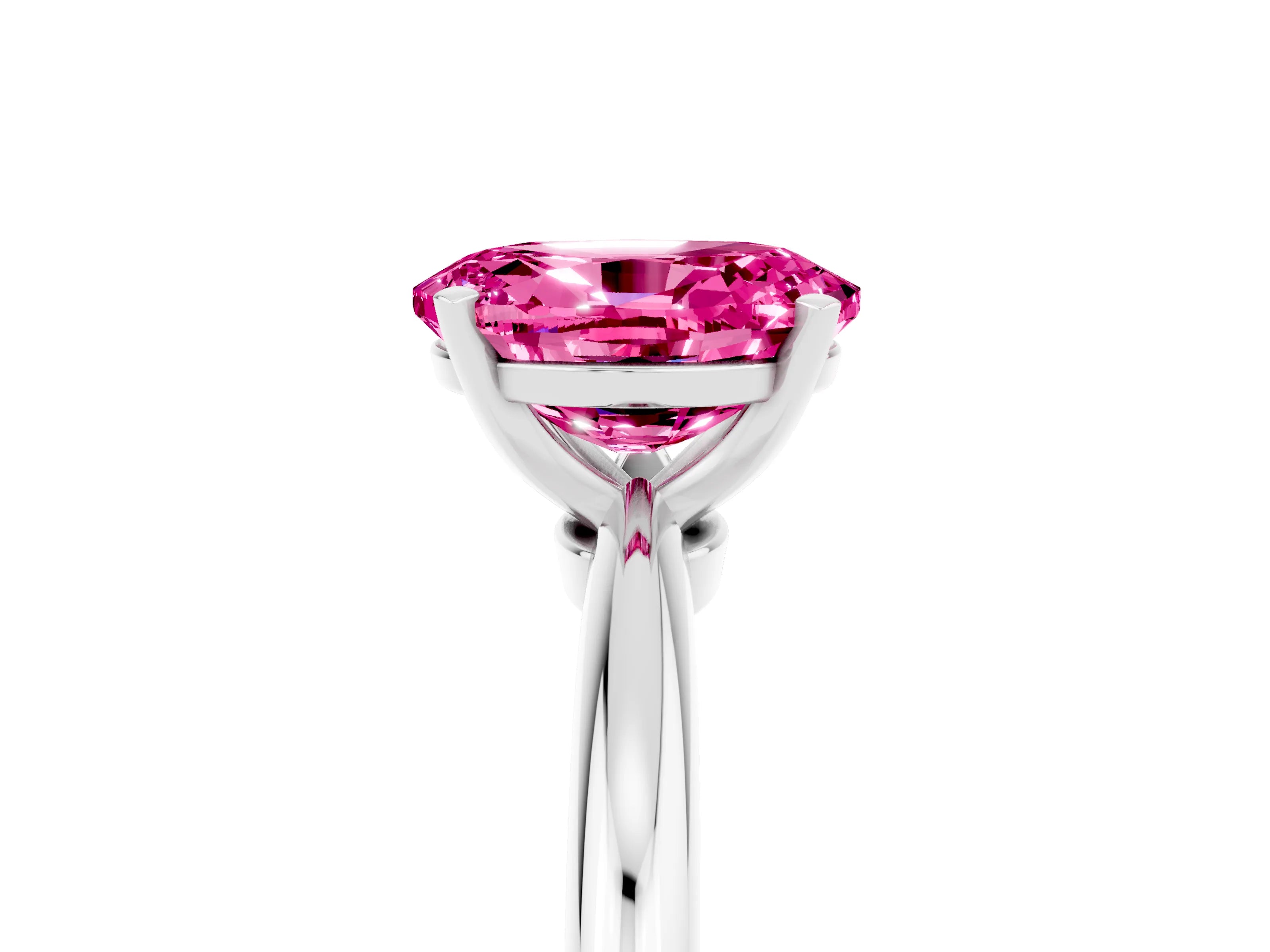 White gold Oval Cut Pink Sapphire Solitaire Ring with Six-Prong Setting and Classic Band_17