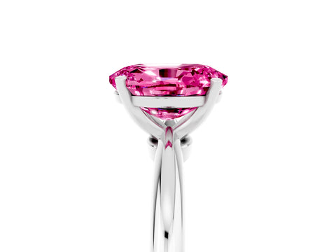 White gold Oval Cut Pink Sapphire Solitaire Ring with Six-Prong Setting and Classic Band_17