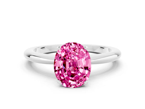 White gold Oval Cut Pink Sapphire Solitaire Ring with Six-Prong Setting and Classic Band_24