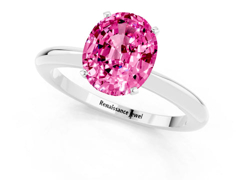 White gold Oval Cut Pink Sapphire Solitaire Ring with Six-Prong Setting and Classic Band_25