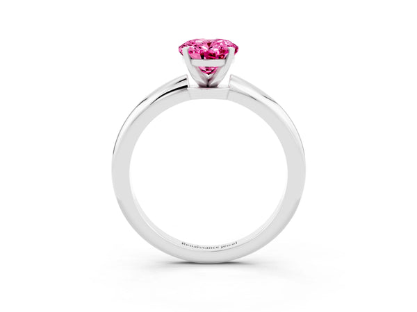 White gold Oval Cut Pink Sapphire Solitaire Ring with Six-Prong Setting and Classic Band