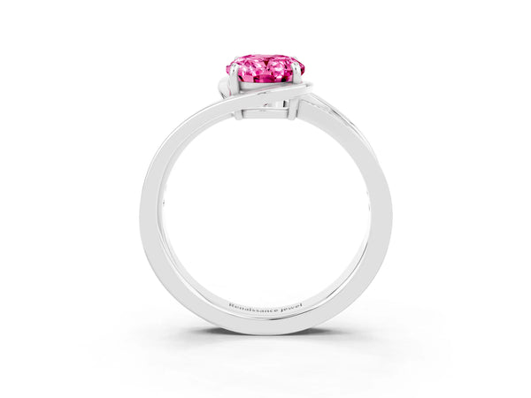 Platinum Oval Cut Pink Sapphire Solitaire Ring with Split Shank and Prong Setting