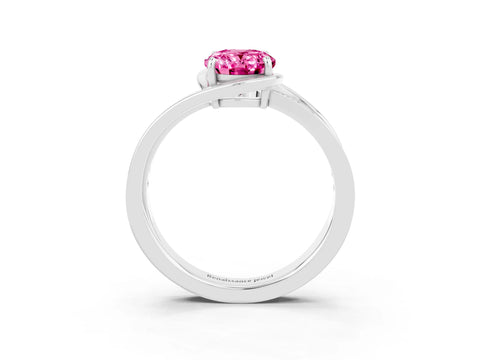 White gold Oval Cut Pink Sapphire Solitaire Ring with Split Shank and Prong Setting_3