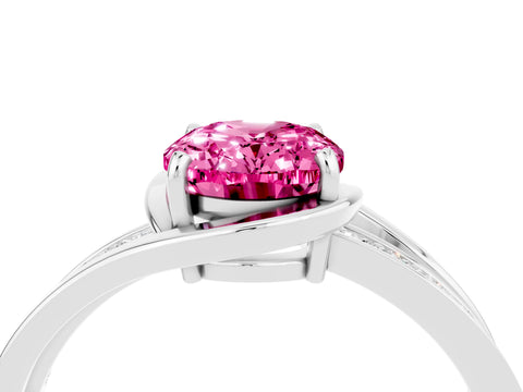 White gold Oval Cut Pink Sapphire Solitaire Ring with Split Shank and Prong Setting_4