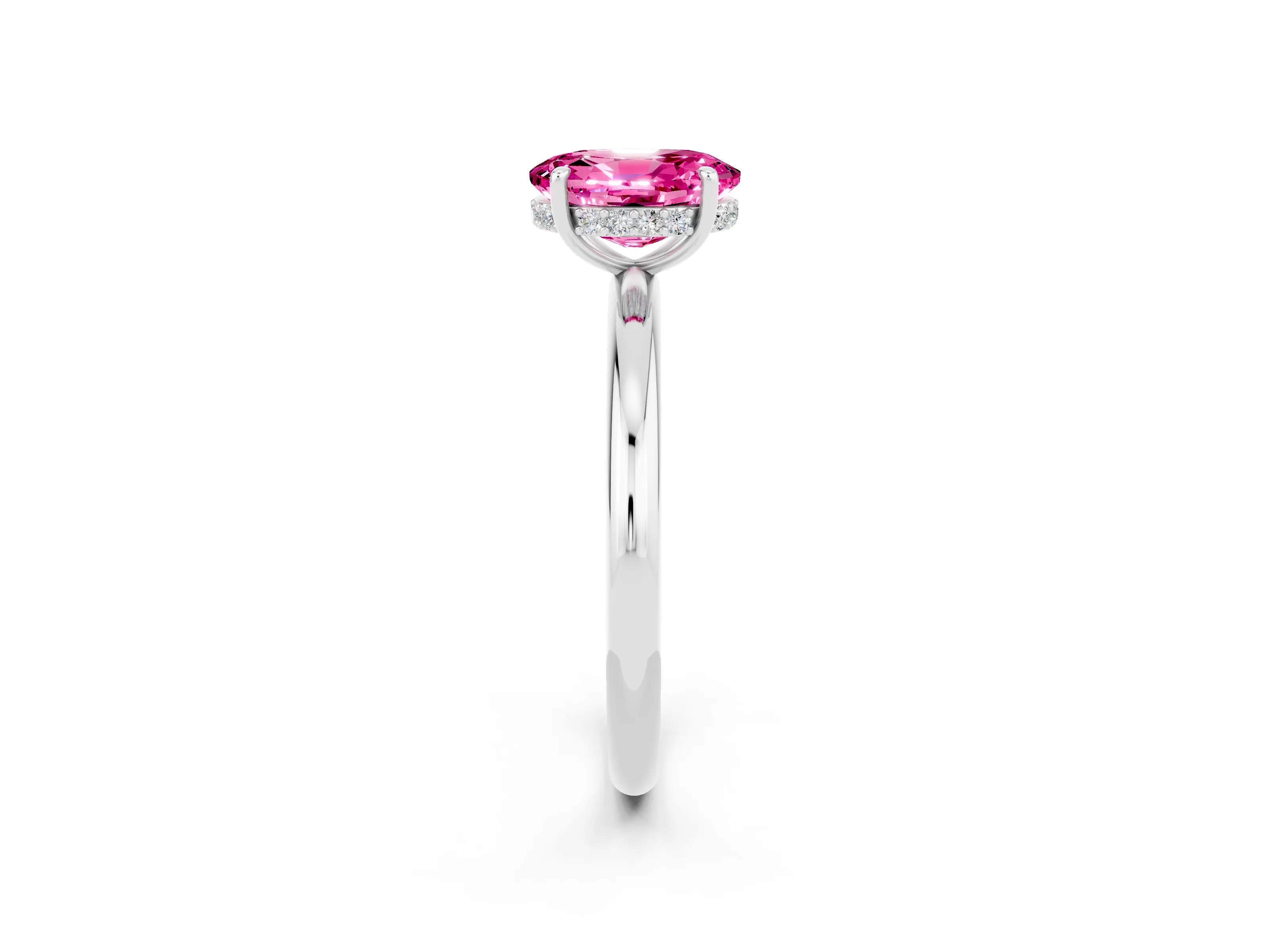 White gold Oval Cut Pink Sapphire Solitaire Ring with Thin Band and Four-Prong Setting_38