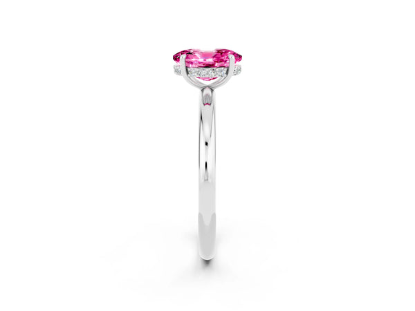 Platinum Oval Cut Pink Sapphire Solitaire Ring with Thin Band and Four-Prong Setting