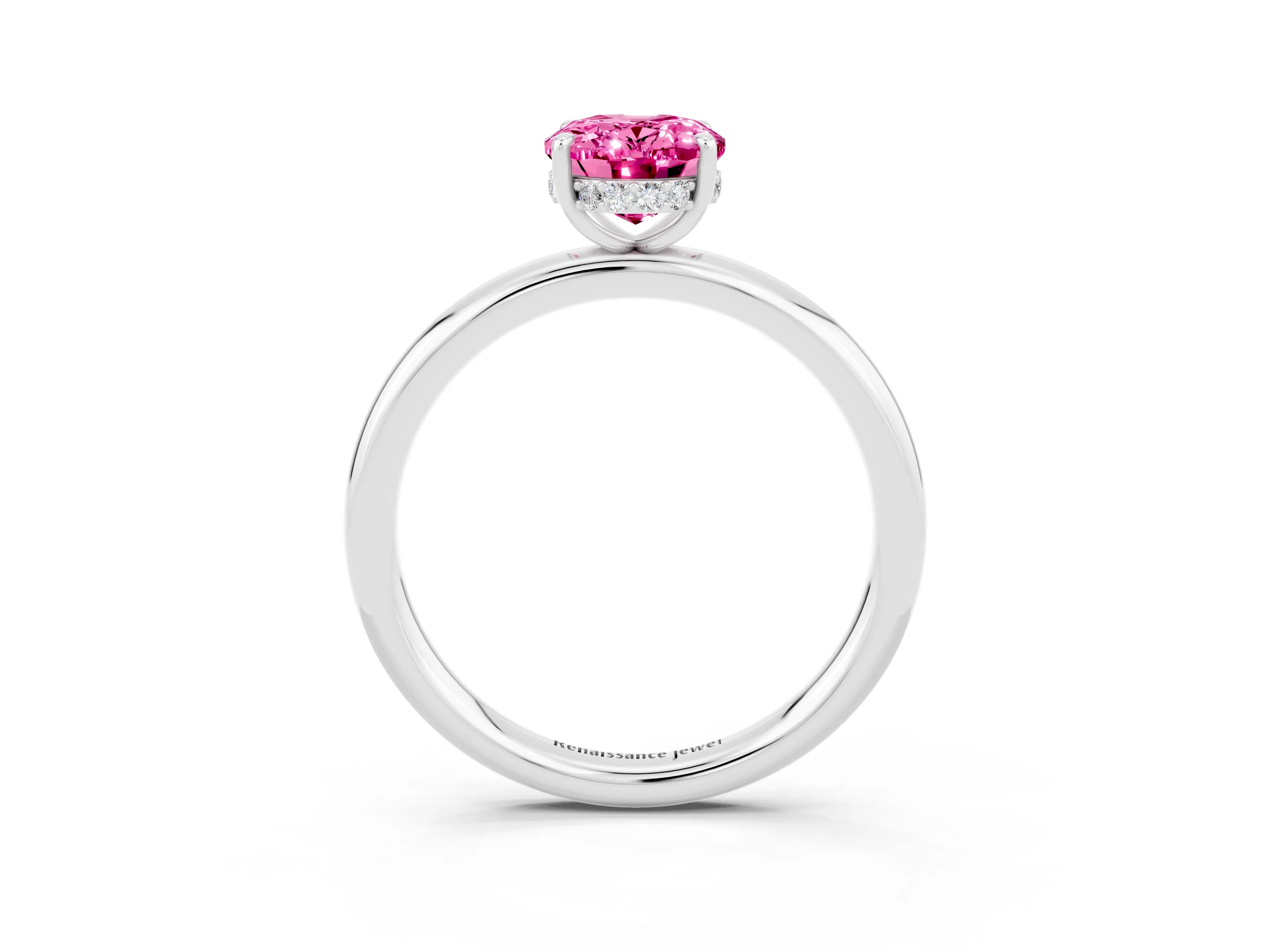 White gold Oval Cut Pink Sapphire Solitaire Ring with Thin Band and Four-Prong Setting_39