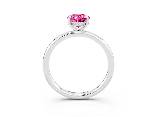 Silver Oval Cut Pink Sapphire Solitaire Ring with Thin Band and Four-Prong Setting