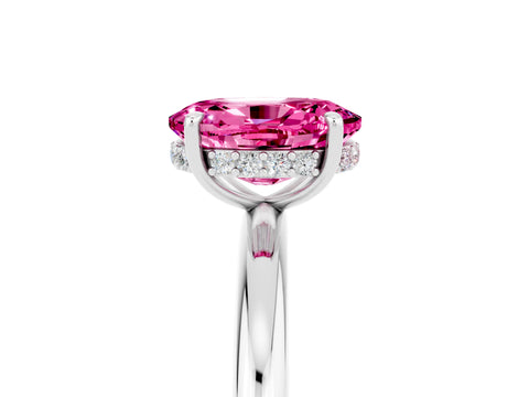 White gold Oval Cut Pink Sapphire Solitaire Ring with Thin Band and Four-Prong Setting_41