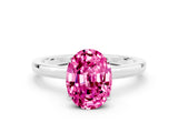 White gold Oval Cut Pink Sapphire Solitaire Ring with Thin Band and Prong Setting_12