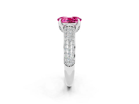 White gold Oval Cut Pink Sapphire Solitaire Ring with Three-Row Pavé Band and Four-Prong Setting_14