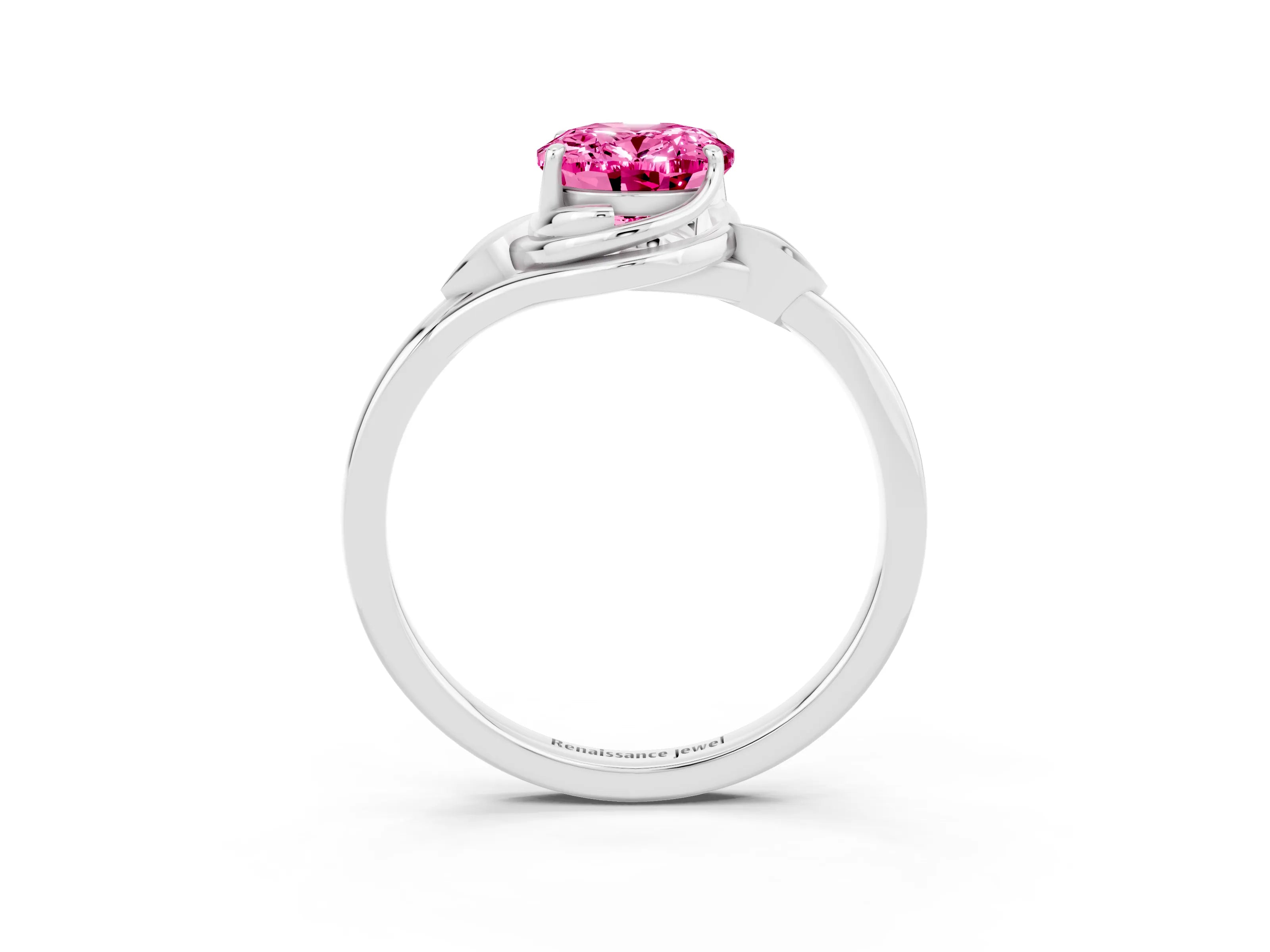 White gold Oval Cut Pink Sapphire Solitaire Ring with Twist Band and Four-Prong Setting_15