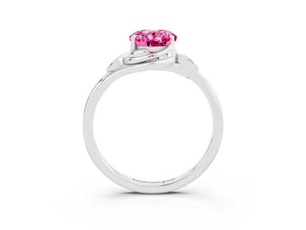 Silver Oval Cut Pink Sapphire Solitaire Ring with Twist Band and Four-Prong Setting