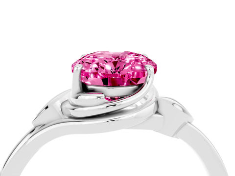 White gold Oval Cut Pink Sapphire Solitaire Ring with Twist Band and Four-Prong Setting_16