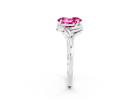 White gold Oval Cut Pink Sapphire Solitaire Ring with Twist Band and Four-Prong Setting_38