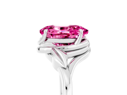 White gold Oval Cut Pink Sapphire Solitaire Ring with Twist Band and Four-Prong Setting_41