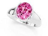 White gold Oval Cut Pink Sapphire Solitaire Ring with Wide Band and Prong Setting_25