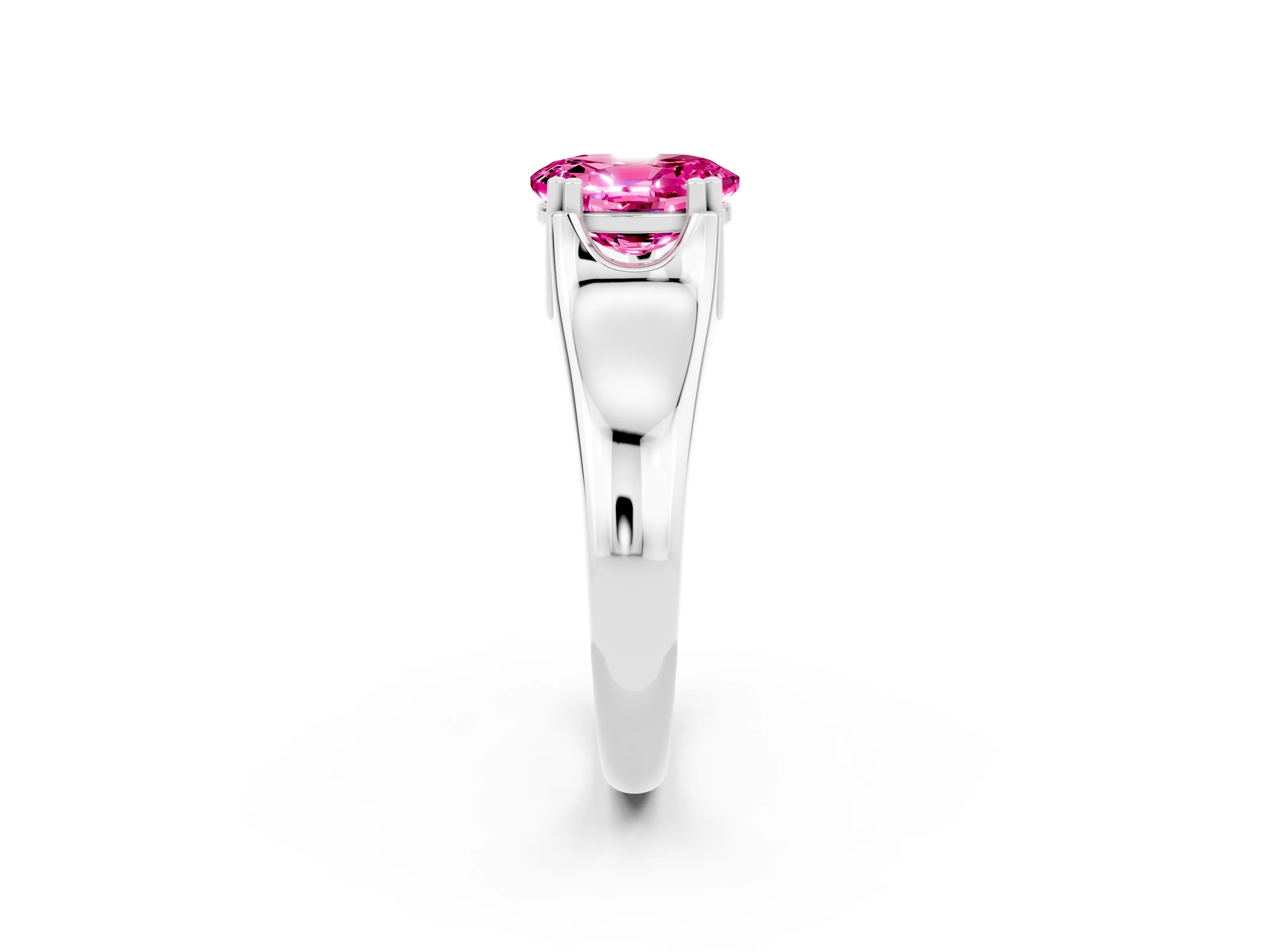 White gold Oval Cut Pink Sapphire Solitaire Ring with Wide Band and Prong Setting_26