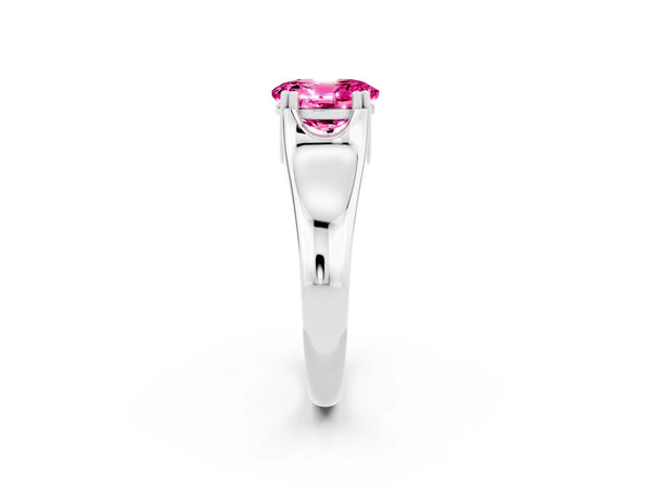 White gold Oval Cut Pink Sapphire Solitaire Ring with Wide Band and Prong Setting