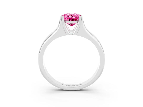 Platinum Oval Cut Pink Sapphire Solitaire Ring with Wide Band and Prong Setting
