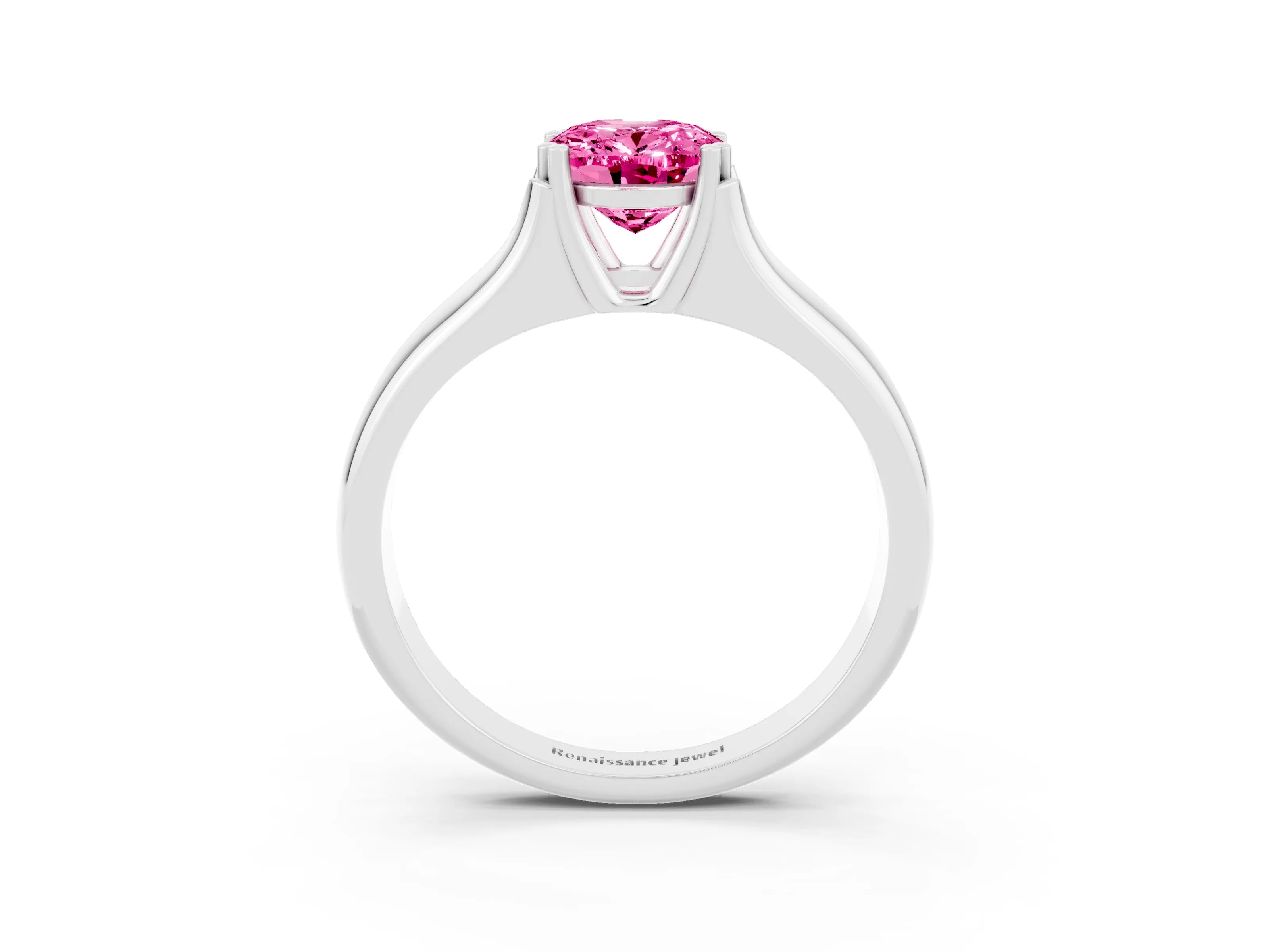 White gold Oval Cut Pink Sapphire Solitaire Ring with Wide Band and Prong Setting_27