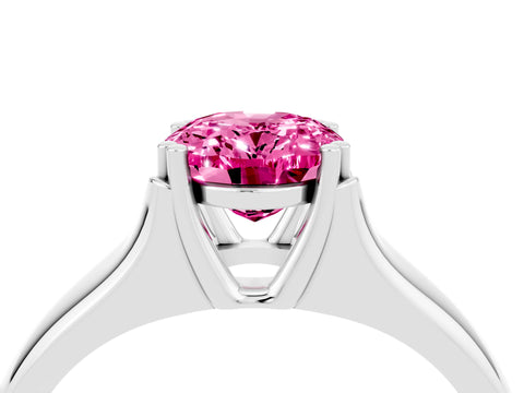White gold Oval Cut Pink Sapphire Solitaire Ring with Wide Band and Prong Setting_28