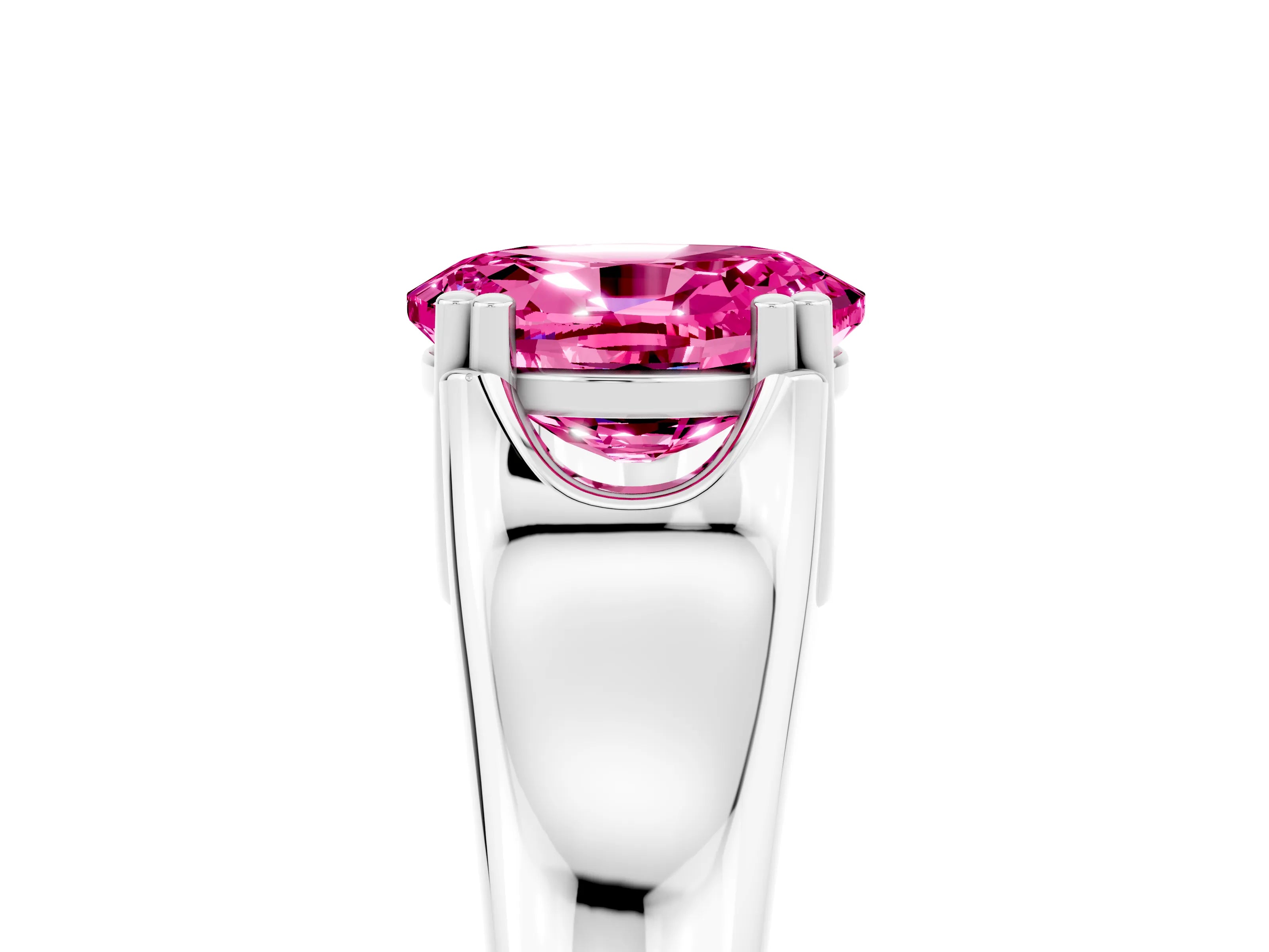 White gold Oval Cut Pink Sapphire Solitaire Ring with Wide Band and Prong Setting_29