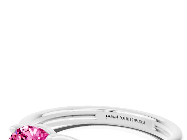 Silver Oval Cut Pink Sapphire Solitaire Twist Band Prong Setting Ring