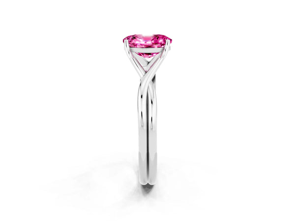 Platinum Oval Cut Pink Sapphire Solitaire Twist Band Prong Setting Ring