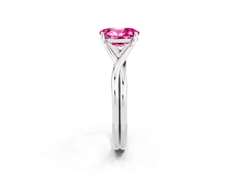 White gold Oval Cut Pink Sapphire Solitaire Twist Band Prong Setting Ring_86