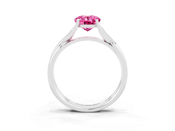 Platinum Oval Cut Pink Sapphire Solitaire Twist Band Prong Setting Ring