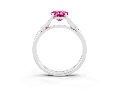 White gold Oval Cut Pink Sapphire Solitaire Twist Band Prong Setting Ring_87