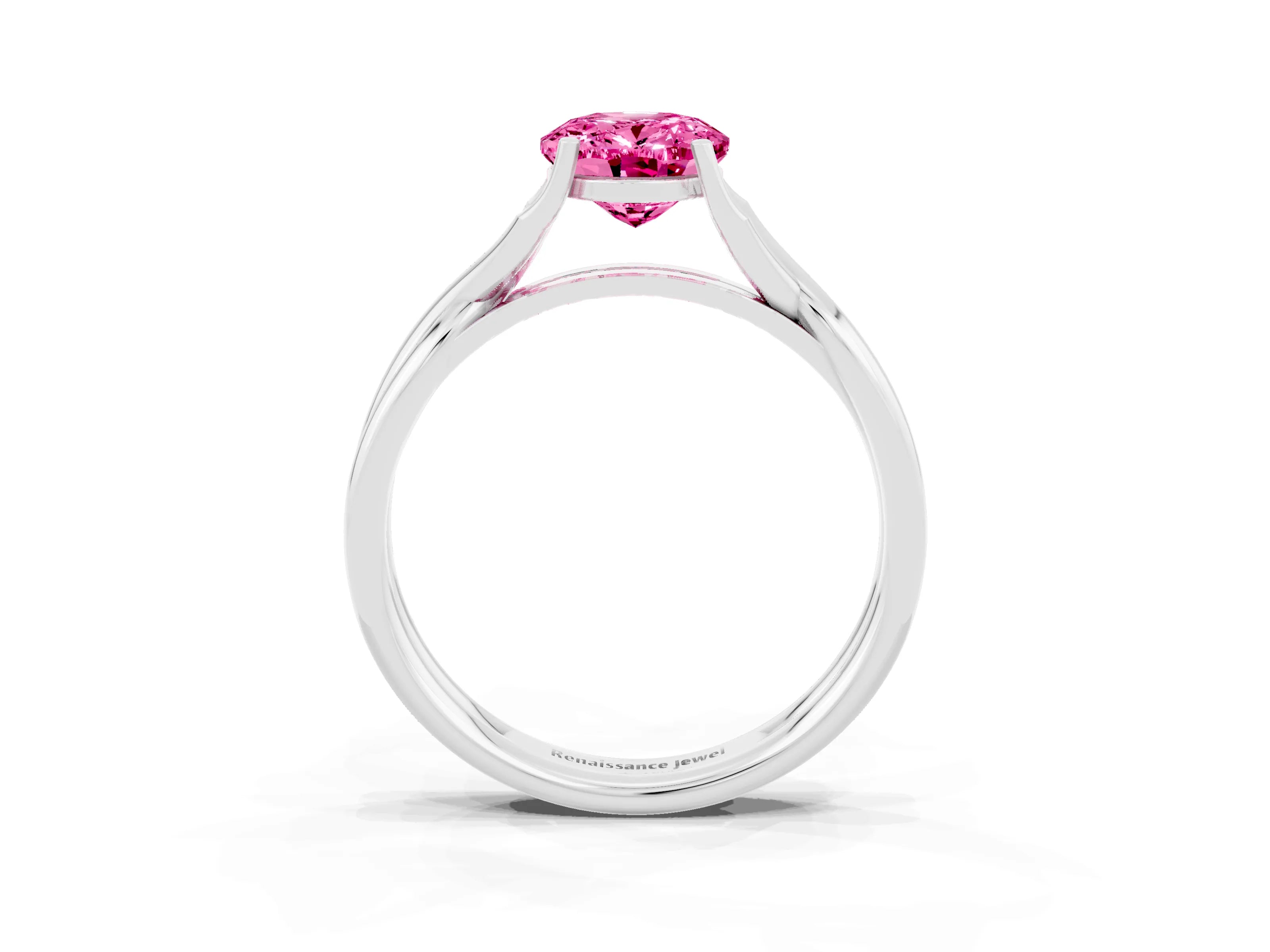 White gold Oval Cut Pink Sapphire Solitaire Twist Band Prong Setting Ring_87
