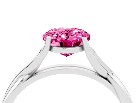 White gold Oval Cut Pink Sapphire Solitaire Twist Band Prong Setting Ring_88